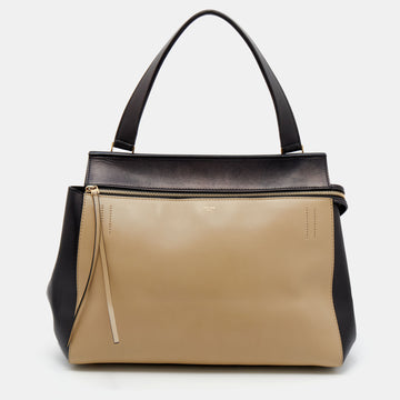 Celine Black/Beige Leather Medium Edge Top Handle Bag