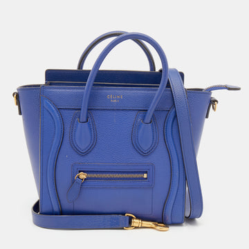 Celine Blue Leather Nano Luggage Tote