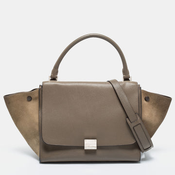 Celine Grey Leather And Suede Trapeze Medium Top Handle Bag