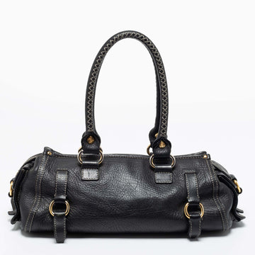 Celine Black Leather Whipstitch Handle Satchel