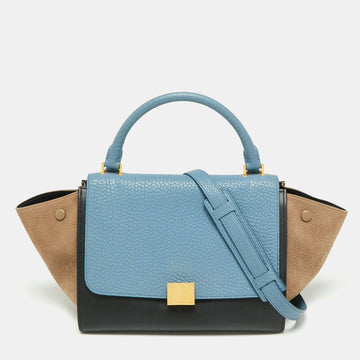 Celine Blue Leather and Suede Small Trapeze Bag