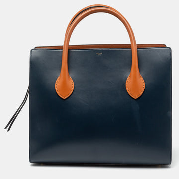 Celine Navy Blue/Tan Brown Leather Boxy Tote