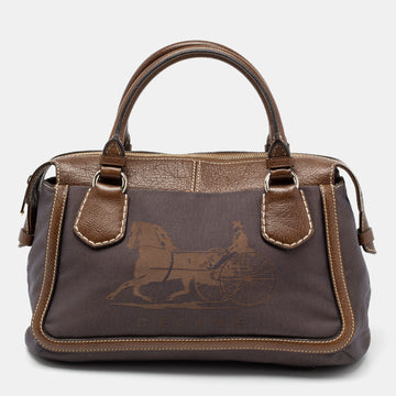 Celine Brown Canvas and Leather Zip Satchel