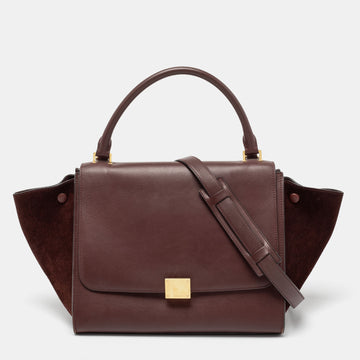 Celine Burgundy Leather and Suede Medium Trapeze Bag