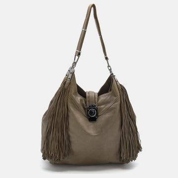 Celine Grey Leather Dimitri Fringe Hobo