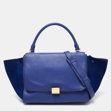 Celine Blue Leather and Suede Medium Trapeze Top Handle Bag