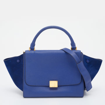 Celine Blue Suede and Leather Small Trapeze Bag