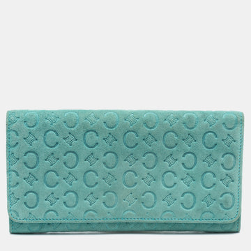 Celine Blue Logo Embossed Leather Continental Wallet