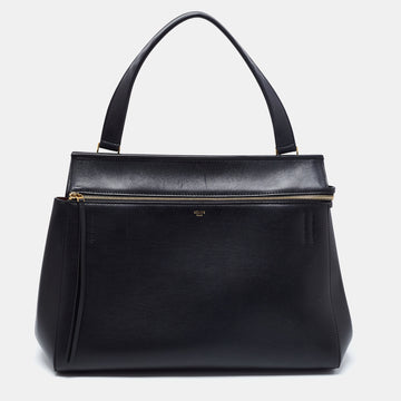 Celine Black Leather Large Edge Top Handle Bag