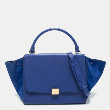 Celine Blue Leather And Suede Medium Trapeze Bag