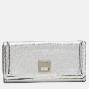 Celine Silver Leather Continental Flap Wallet