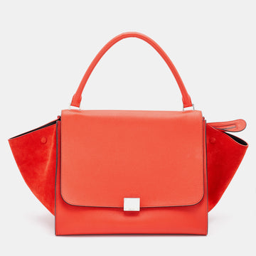 Celine Red Leather and Suede Large Trapeze Tote