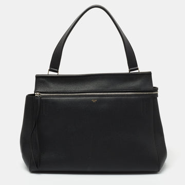 Celine Black Leather Large Edge Top Handle Bag