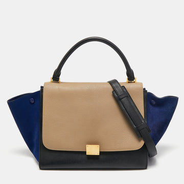 Celine Tricolor Leather and Suede Medium Trapeze Bag