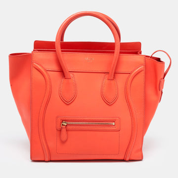 Celine Neon Orange Leather Mini Luggage Tote