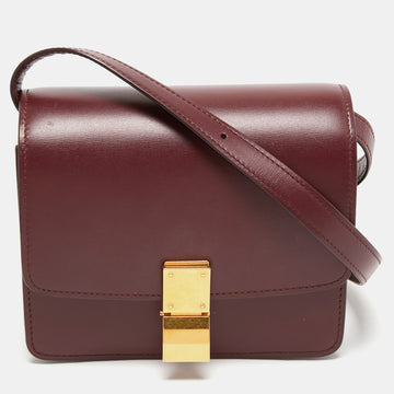 Celine Burgundy Leather Small Classic Box Shoulder Bag