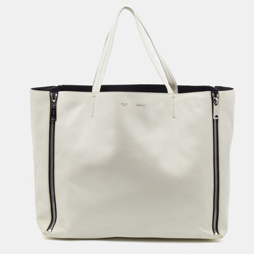 Celine Off White Leather Horizontal ZIpper Cabas Tote