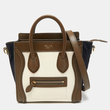 Celine Tricolor Leather and Suede Nano Luggage Tote