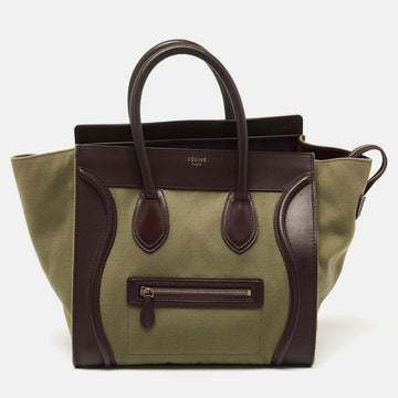 Celine Khaki Green/Brown Canvas and Leather Mini Luggage Tote