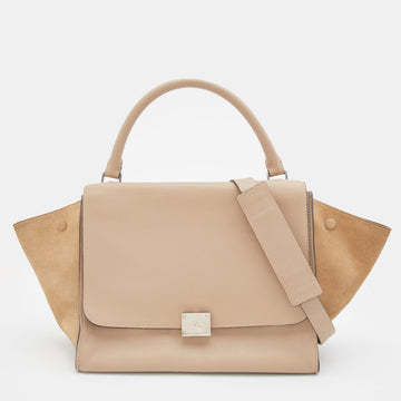 Celine Sand Brown Leather and Suede Medium Trapeze Top Handle Bag