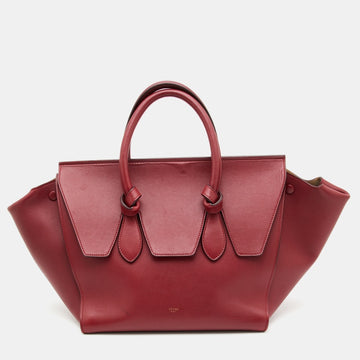 Celine Dark Red Leather Small Tie Tote