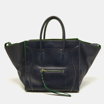 Celine Navy Blue/Green Leather Medium Phantom Luggage Tote