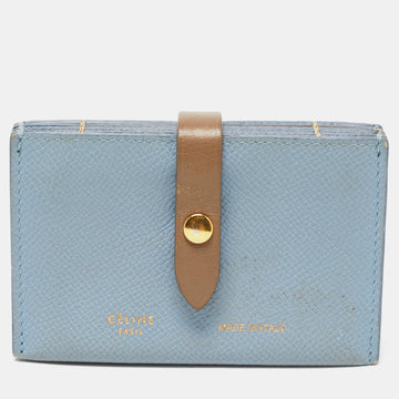 CELINE Dusty Blue Grained Leather Accordeon Card Holder