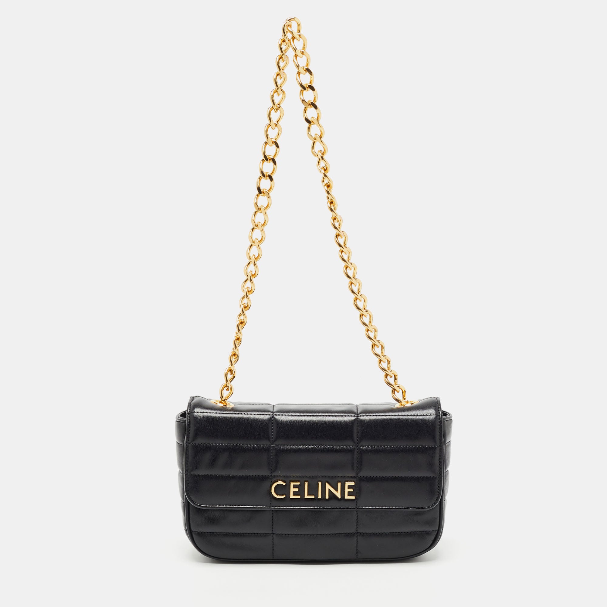 Celine Black Quilted Leather Chain Shoulder Bag