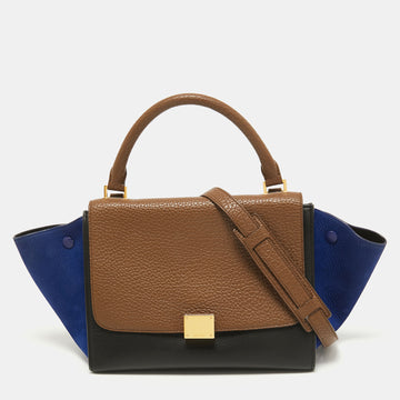 Celine Tri Color Leather and Nubuck Small Trapeze Top Handle Bag