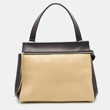 Celine Black/Beige Leather Medium Edge Top Handle Bag