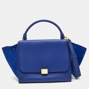 Celine Blue Leather and Suede Medium Trapeze Top Handle Bag