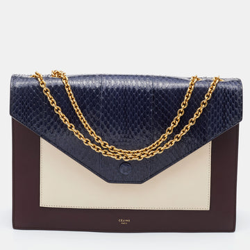 Celine Multicolor Leather and Watersnake Leather Pocket Envelope Shoulder Bag