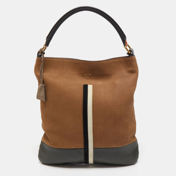 Celine Tricolor Leather and Suede Racer Stripe Hobo