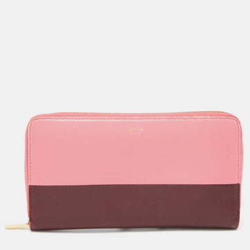 CELINE Pink/Red Leather Zip Around Wallet