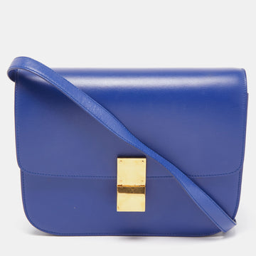 CELINE Blue Leather Medium Classic Box Shoulder Bag