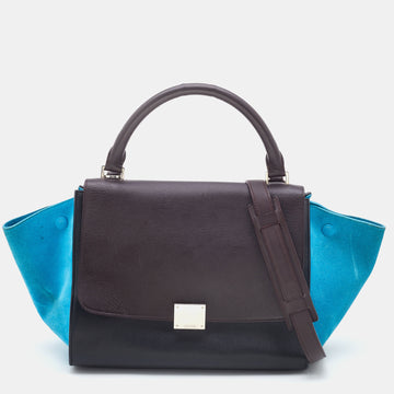 CELINE Tri Color Leather and Suede Small Trapeze Top Handle Bag