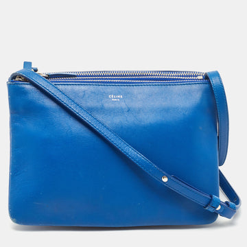 CELINE Blue Leather Small Trio Crossbody Bag