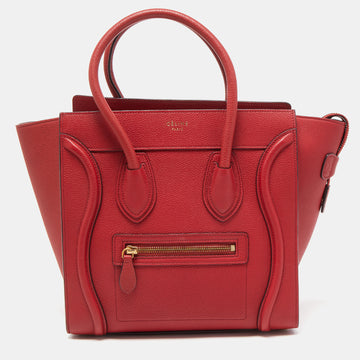 CELINE Red Leather Micro Luggage Tote