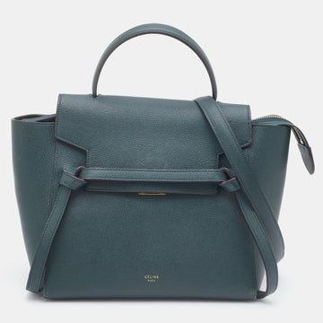 CELINE Green Leather Micro Belt Top Handle Bag