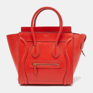 CELINE Red Leather Micro Luggage Tote