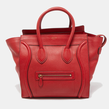 CELINE Red Leather Mini Luggage Tote