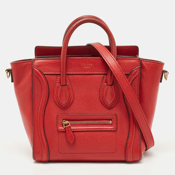 CELINE Red Leather Nano Luggage Tote