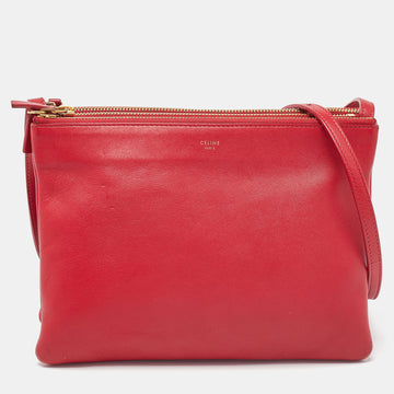 CELINE Red Leather Large Trio Zip Crossbody Bag