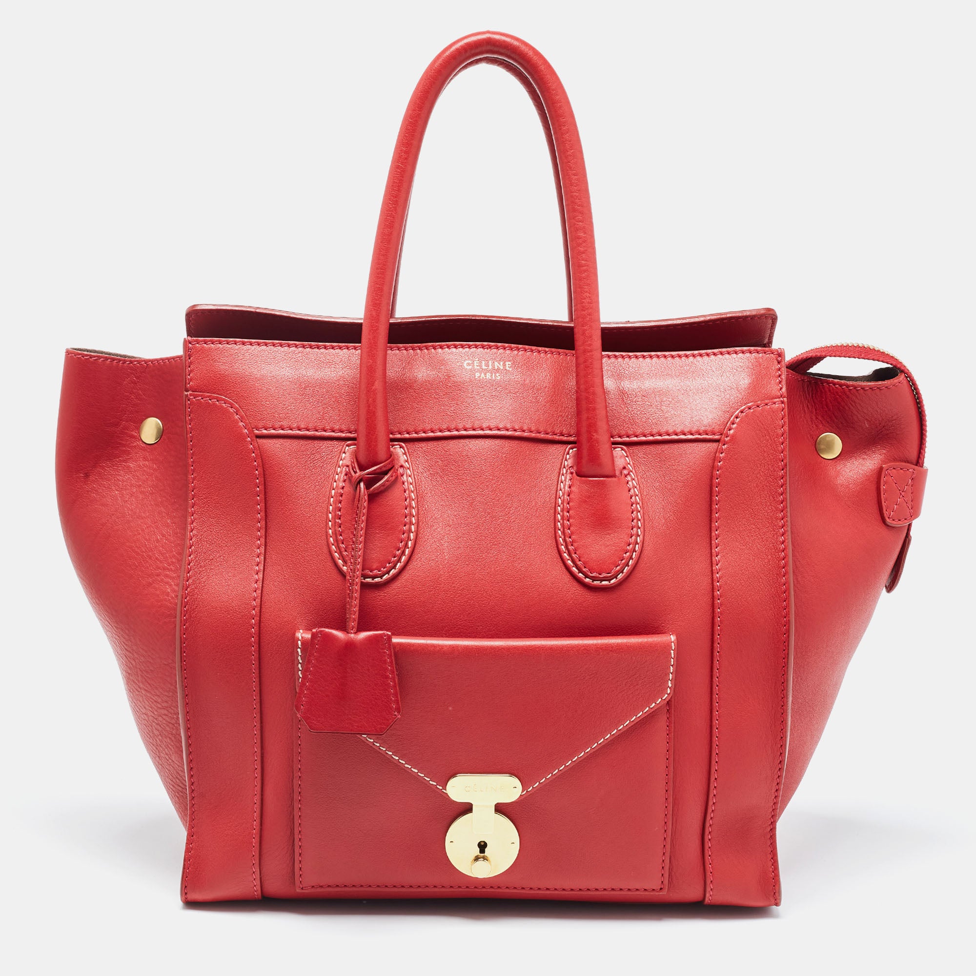 CELINE Red Leather Mini Envelope Luggage Tote