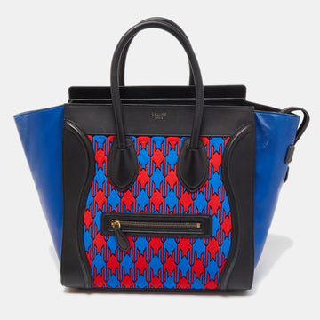 CELINE Tricolor Leather and Jacquard Fabric Mini Luggage Tote