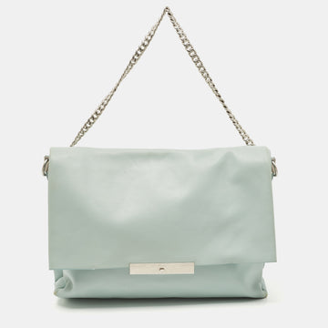 CELINE Light Blue Leather Blade Flap Shoulder Bag