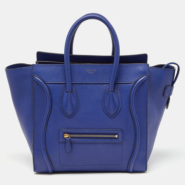 CELINE Blue Leather Mini Luggage Tote