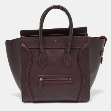 CELINE Dark Burgundy Leather Mini Luggage Tote