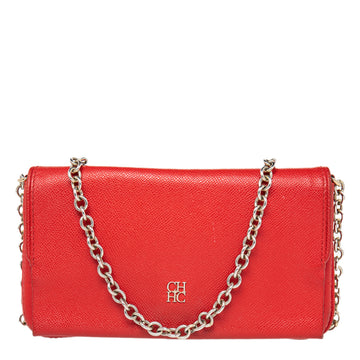 CH CAROLINA HERRERA Red Monogram Leather Crossbody Bag