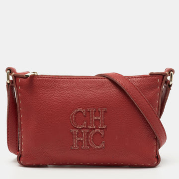 CH CAROLINA HERRERA Red Leather Zip Crossbody Bag